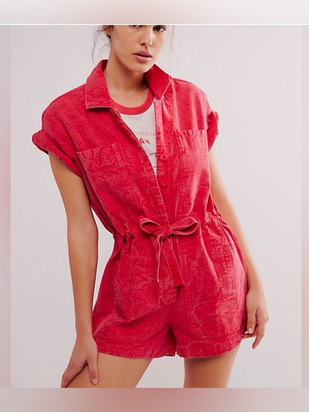 NWOT Free People Red Rhodes Chino Coverall Romper